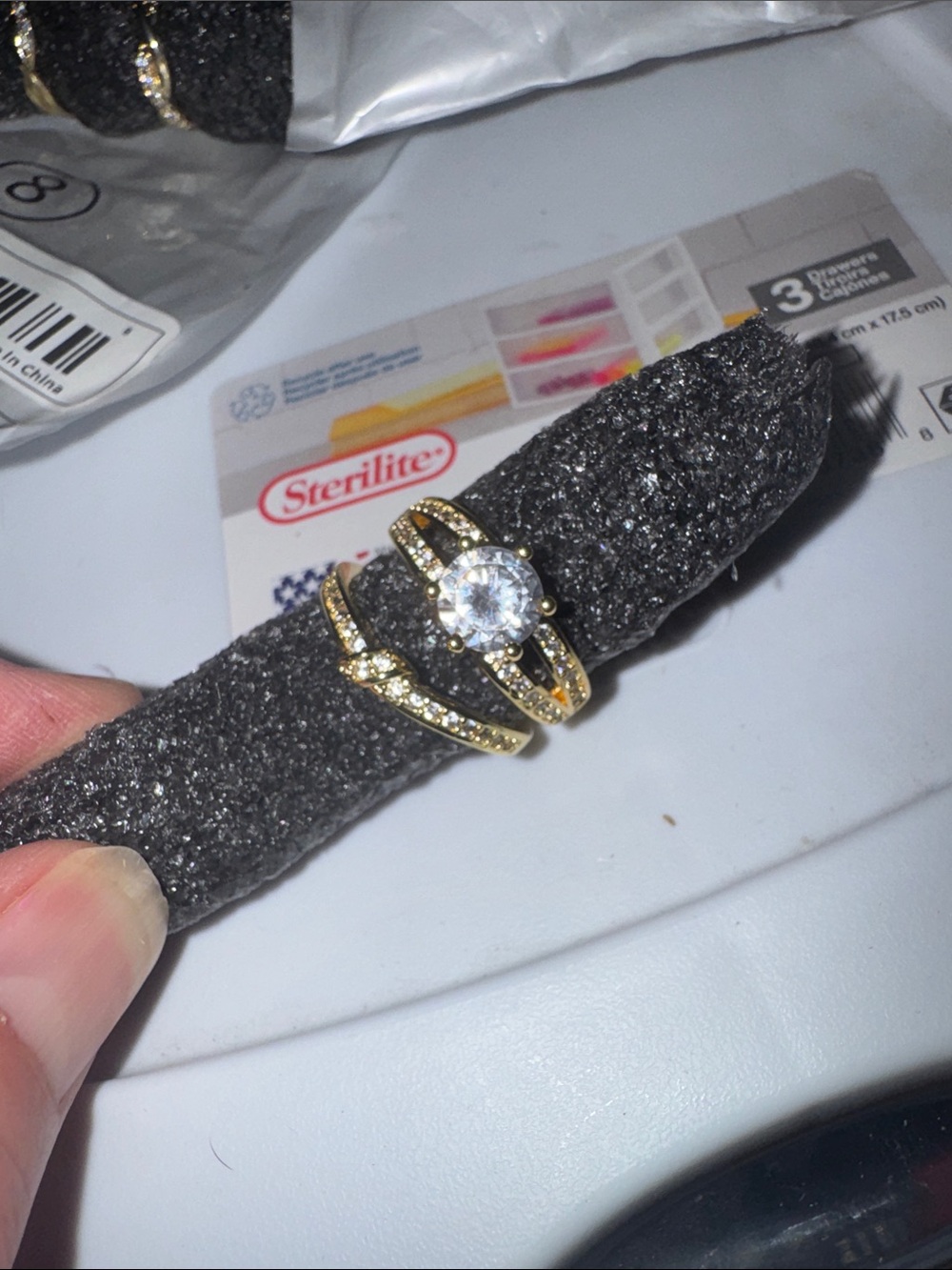 Gold-Tone Crystal Split Shank Ring - Clear Stone